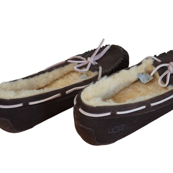 UGG Sheepskin Dakota Moccasin‎ Slippers Womens Size 10 Brown/Pink Slip-On - Picture 4 of 8